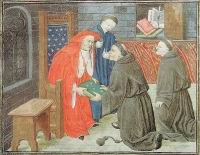 Moines remettant un texte a un cardinal